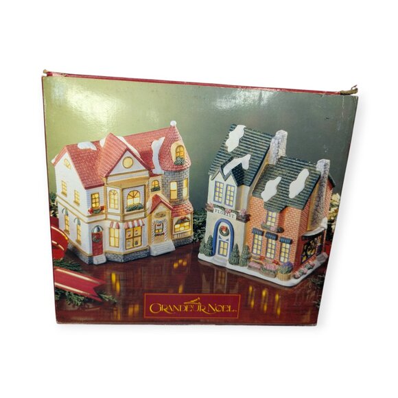 Grandeur Noel Villa Noel 2 Piece Ceramic Light Up Houses-Florist & Candy Store - Picture 1 of 16